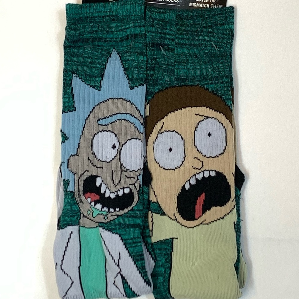 Rick and Morty Adult Swim Athletic Crew Socks Size 6-12 Two Pairs